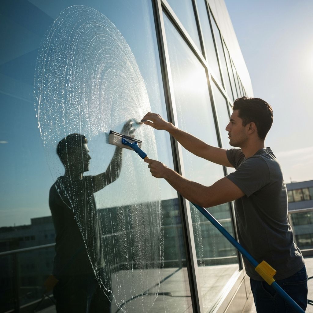 Professional window cleaning in action